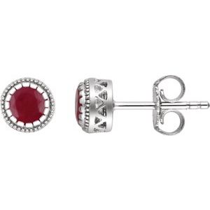 14K White Natural Ruby Stud Earrings