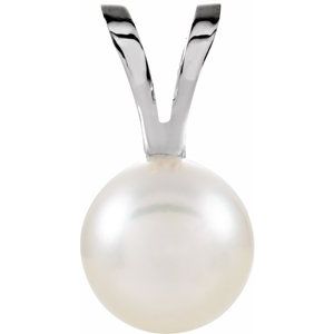 14K White Cultured White Akoya Pearl Pendant