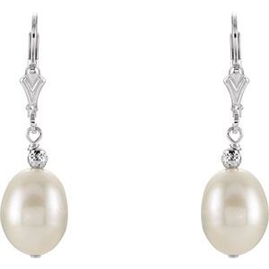Sterling Silver 9-9.5 mm Cultured White Freshwater Pearl Earrings