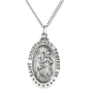 Sterling Silver 21.5x14.5 mm Oval St. Christopher 18" Necklace