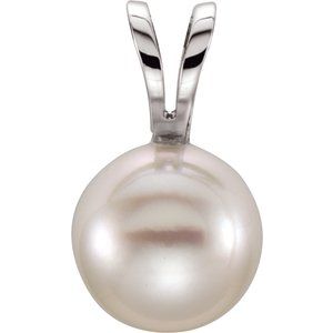 14K White Cultured White Akoya Pearl Pendant