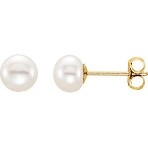 14K Yellow 5-6 mm Cultured White Freshwater Pearl Earrings