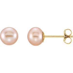 14K Yellow 5-6 mm Cultured Pink Freshwater Pearl Earrings