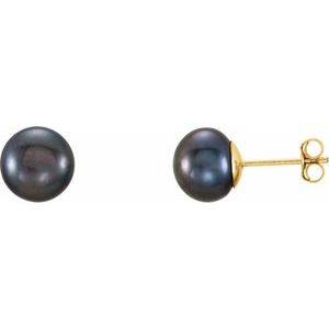 14K Yellow 7-8 mm Cultured Black Freshwater Pearl Earrings