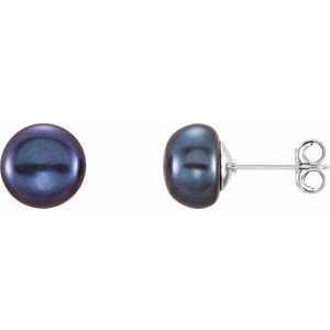 Sterling Silver 8-9 mm Cultured Black Freshwater Pearl Earrings