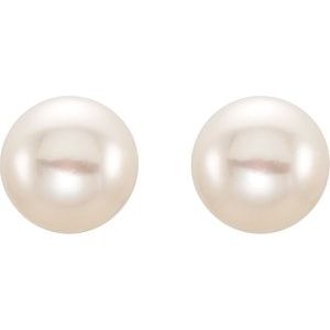 14K Yellow 8-9 mm Cultured White Freshwater Pearl Earrings