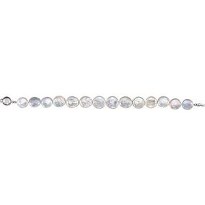 Sterling Silver 13-14 mm Cultured White Freshwater Pearl Coin  7 3/4" Bracelet