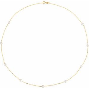 14K Yellow Cultured White Freshwater Pearl 9-Station 18" Necklace