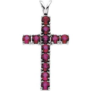 14K White Natural Ruby Cross Pendant