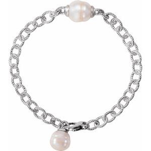 Sterling Silver Cultured White Freshwater Pearl 8.5" Bracelet
