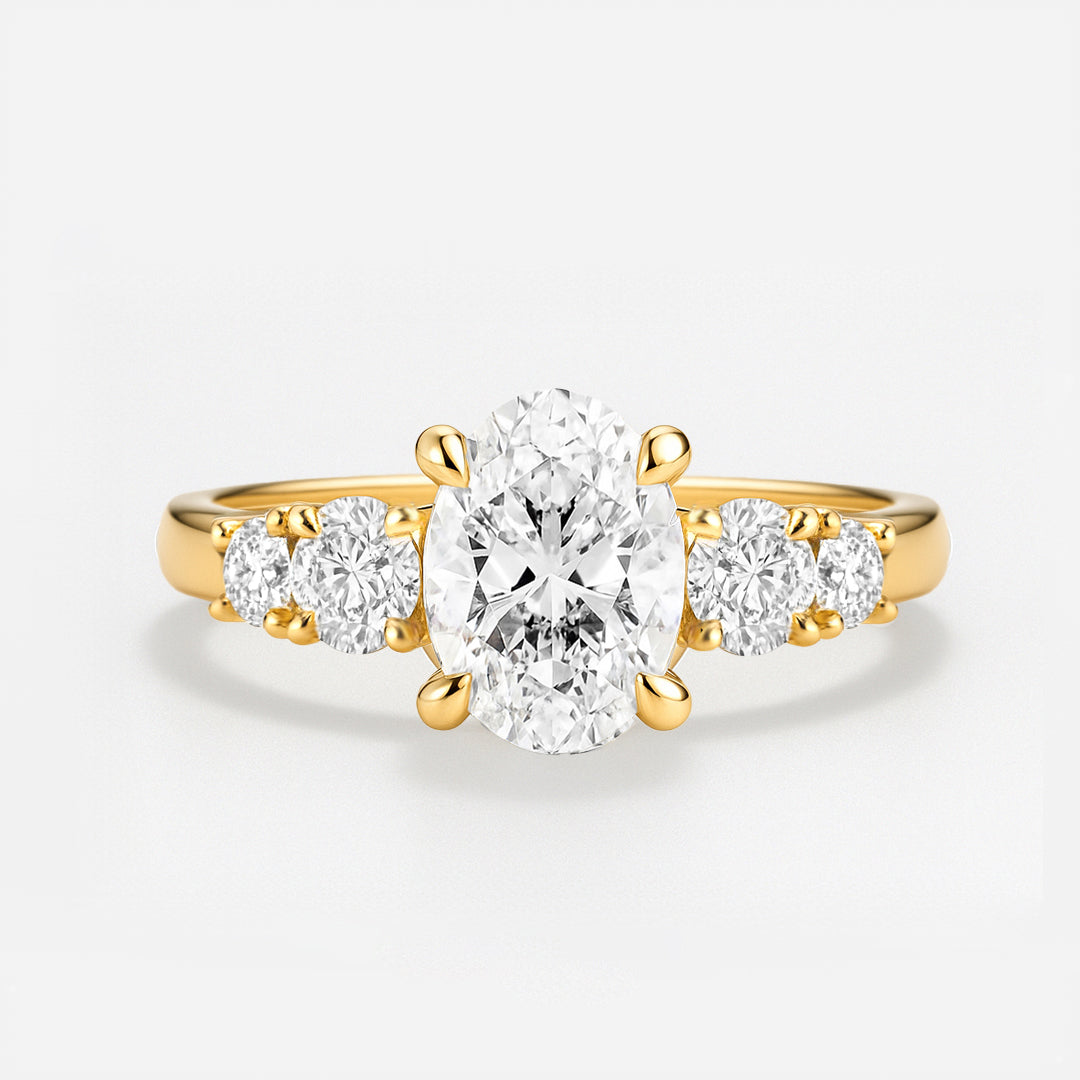 The Valerie Ring - Oval Cut Diamond with Side Stones