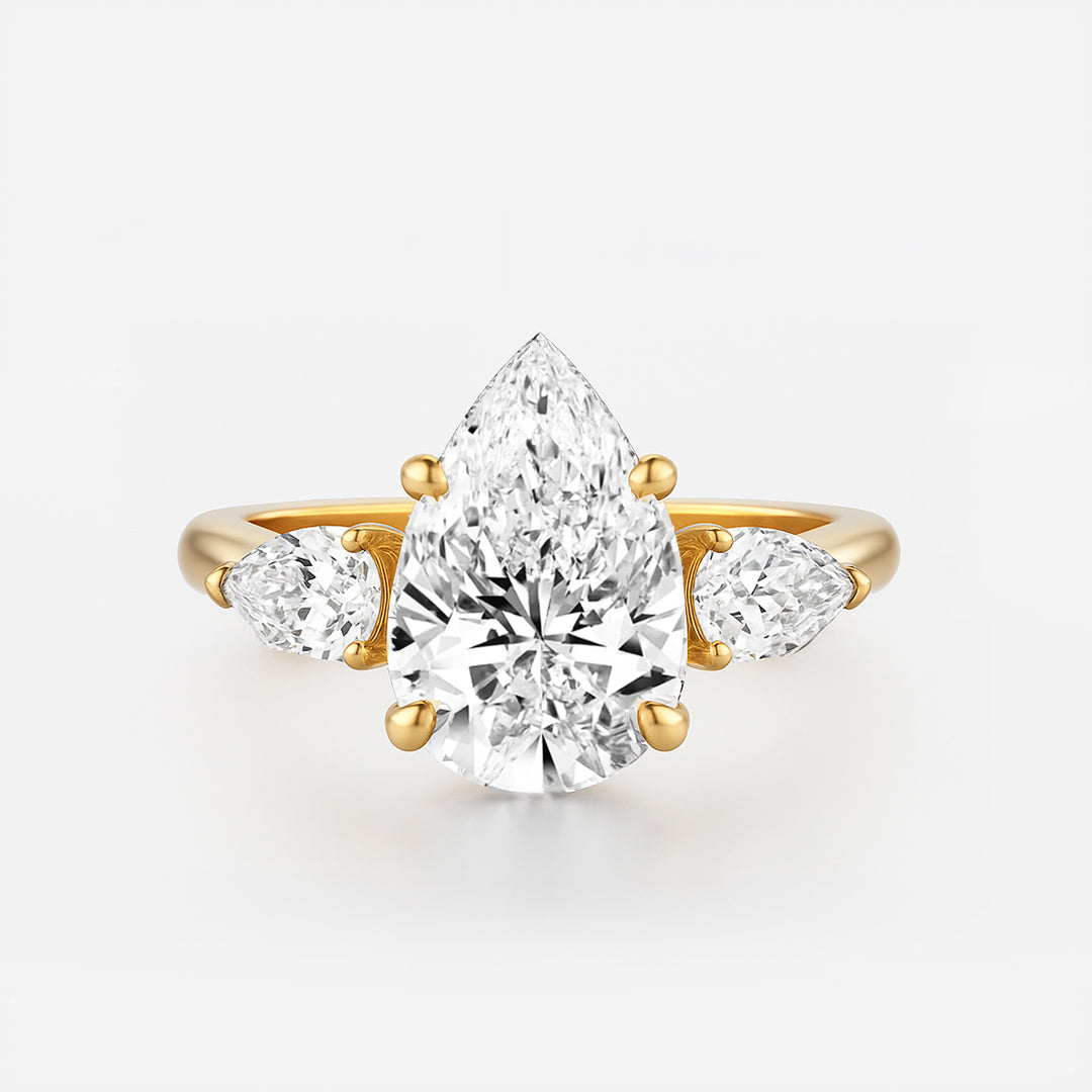The Alexandra Ring - Lab Grown Diamond Trilogy With Pear Side Stones