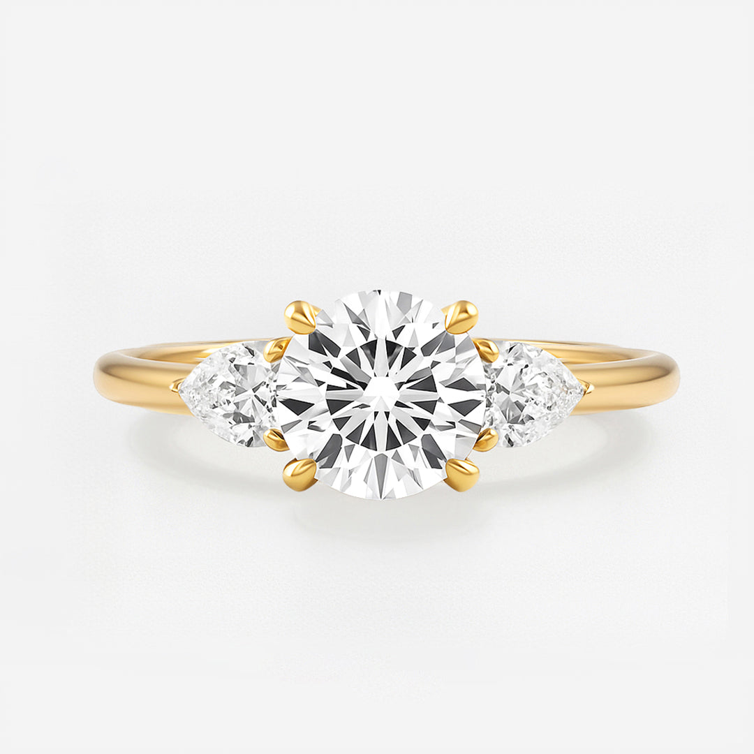 The Alexandra Ring - Lab Grown Diamond Trilogy With Pear Side Stones