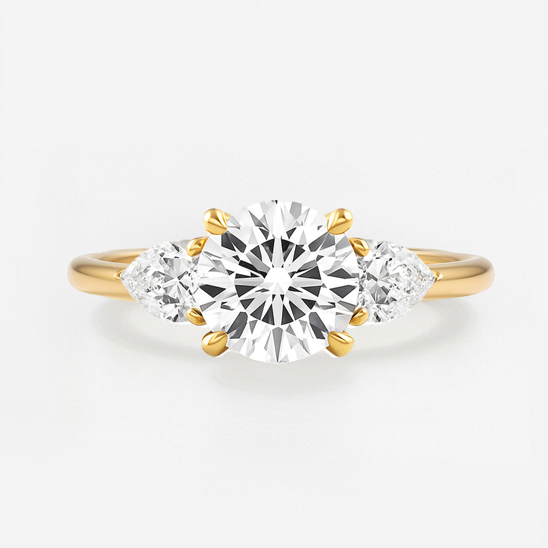 The Alexandra Ring - Lab Grown Diamond Trilogy With Pear Side Stones
