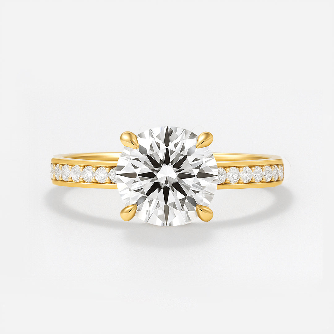The Riviera Ring – Round Solitaire with Channel-Set Band and Vintage Detail