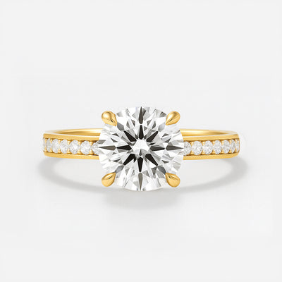 The Riviera Ring – Round Solitaire with Channel-Set Band and Vintage Detail