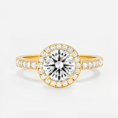 The Juliana Ring – Diamond Halo Solitaire with Pavé Shoulders