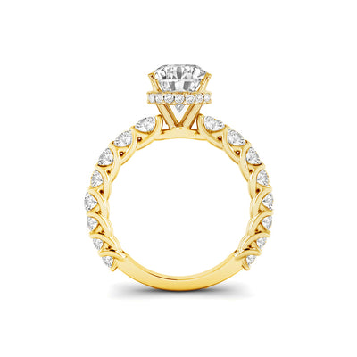 The Diana Ring - Lab Grown Diamond with Large Diamond Pave Band and Hidden Halo