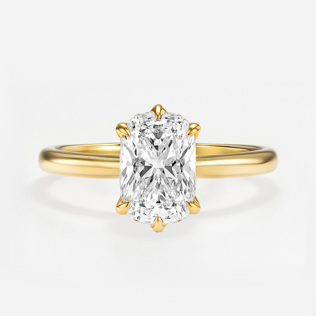 The Aurelia Ring – Elongated Cushion Diamond Six-Claw Solitaire with Tulip Basket & Vintage Gallery