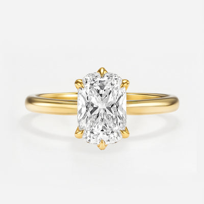 The Aurelia Ring – Elongated Cushion Diamond Six-Claw Solitaire with Tulip Basket & Vintage Gallery