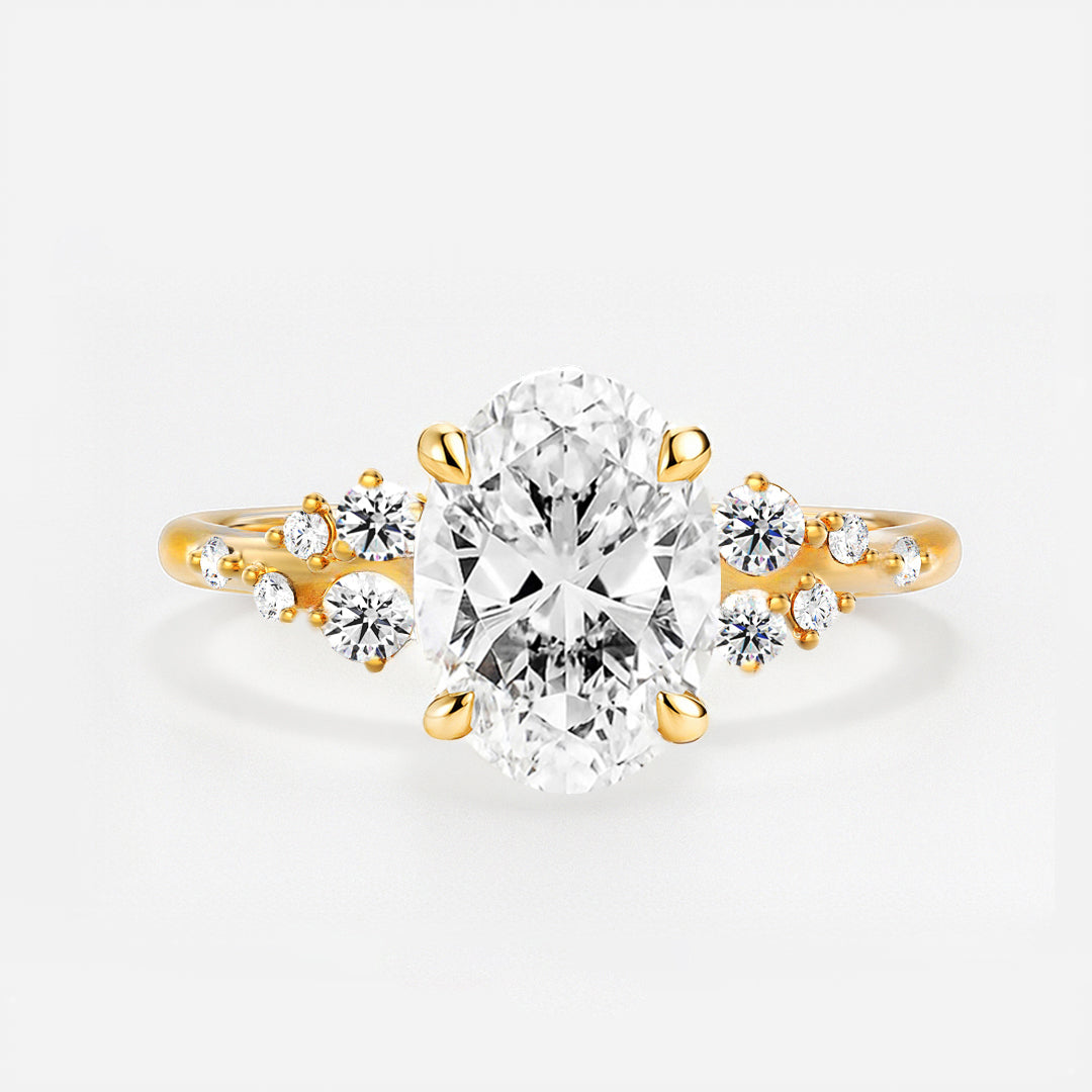 The Maria Ring -  Oval Lab Grown Diamond with Round Brilliant Accents