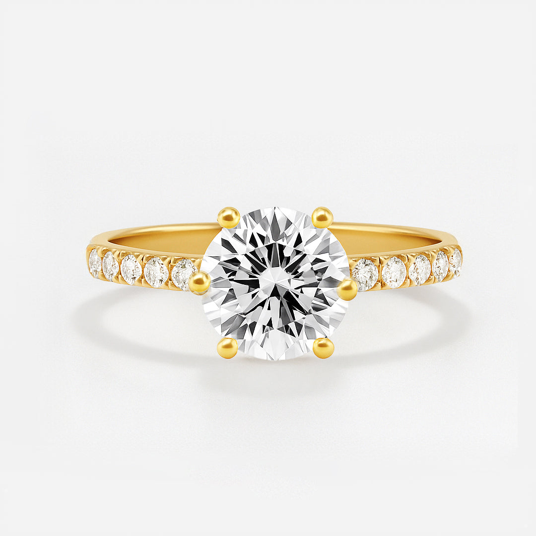 The Vera Ring - Lab Grown Diamond with 6-claws and Fine Pave Band