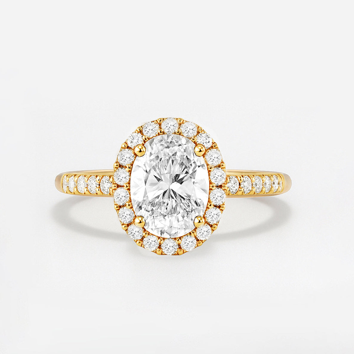 The Rosalie Ring – Diamond Halo Solitaire with Pavé Shoulders