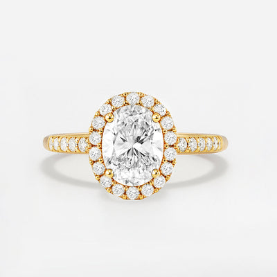 The Rosalie Ring – Diamond Halo Solitaire with Pavé Shoulders