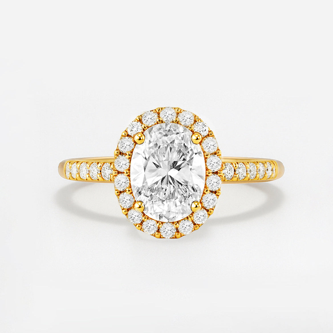 The Rosalie Ring – Oval Diamond Engagement Ring with Halo and Pave Band