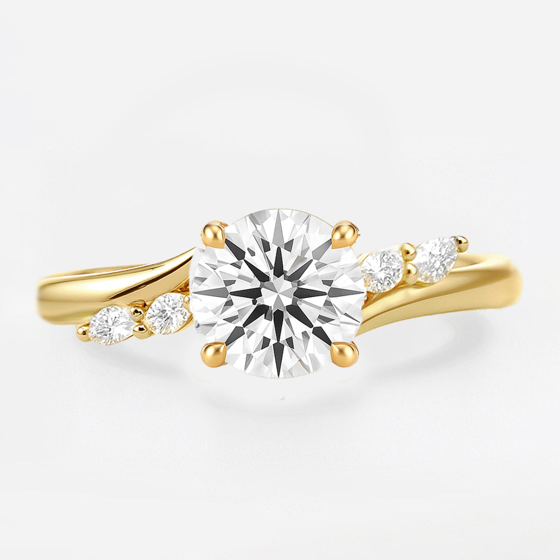 The Melanie Ring - Round Diamond with Marquise Accents