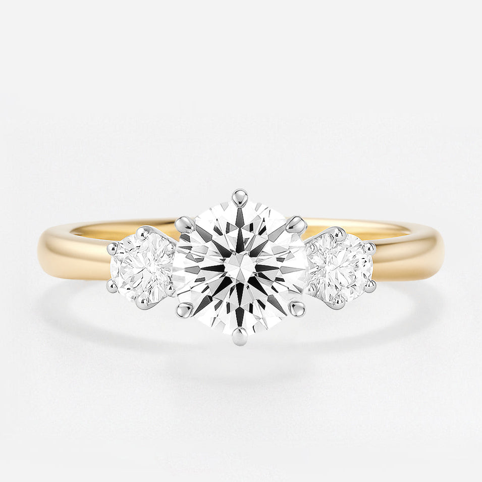 The Zoe Ring - Trilogy With Round Side Stones (6-claw)