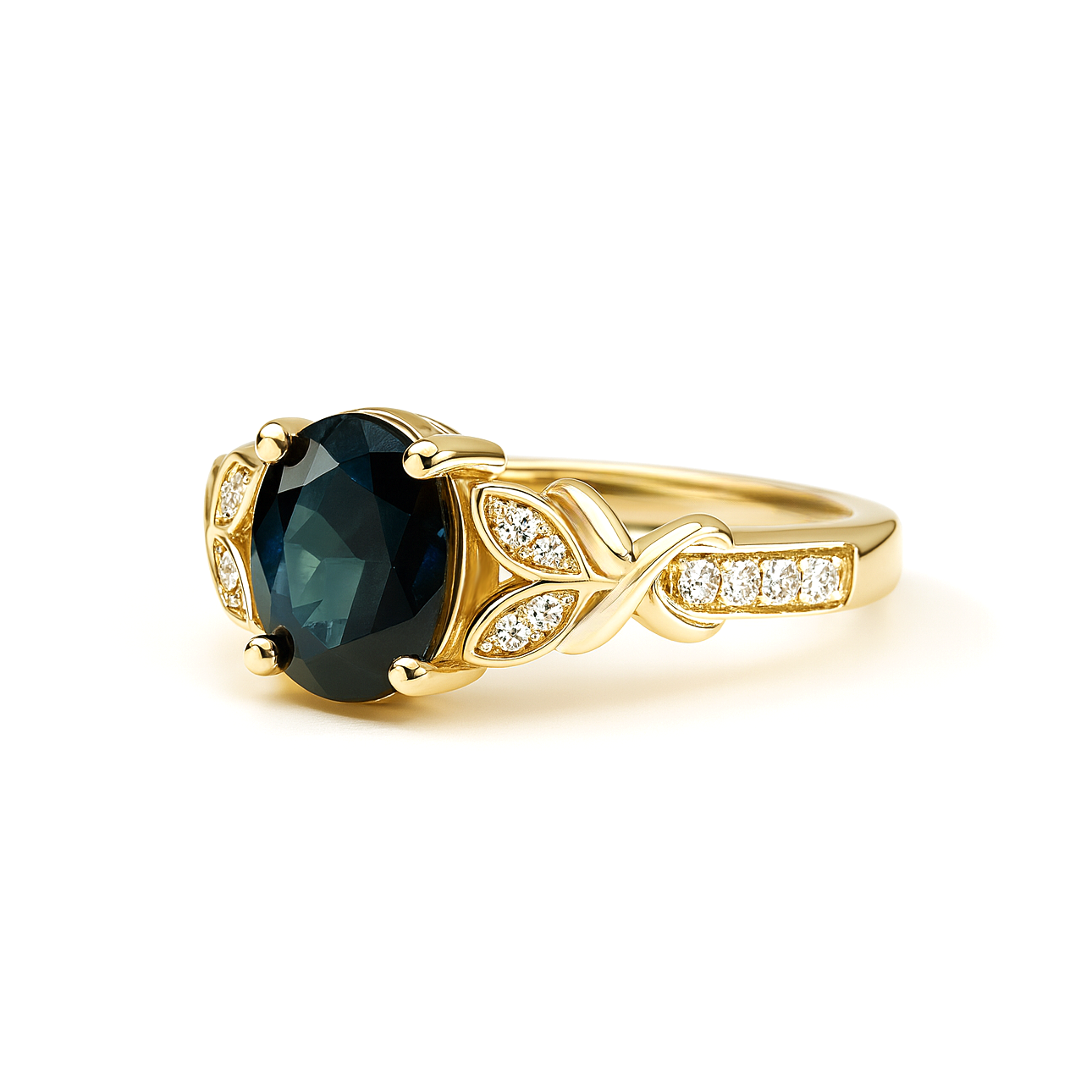 14K Yellow Gold Sapphire & Diamond Ring