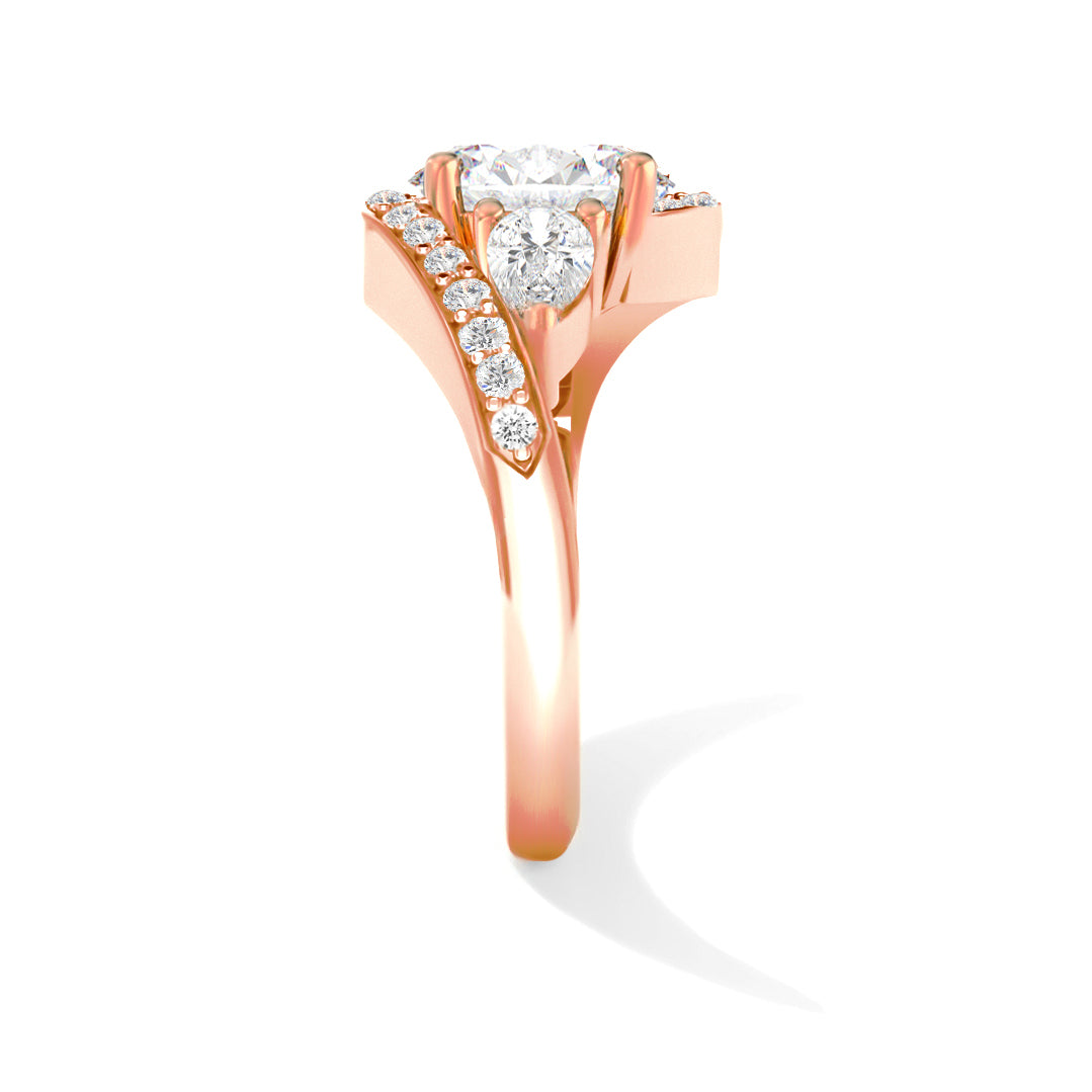 The Evelyn Ring - Oval Twisted Three Stone Diamond Engagement Ring