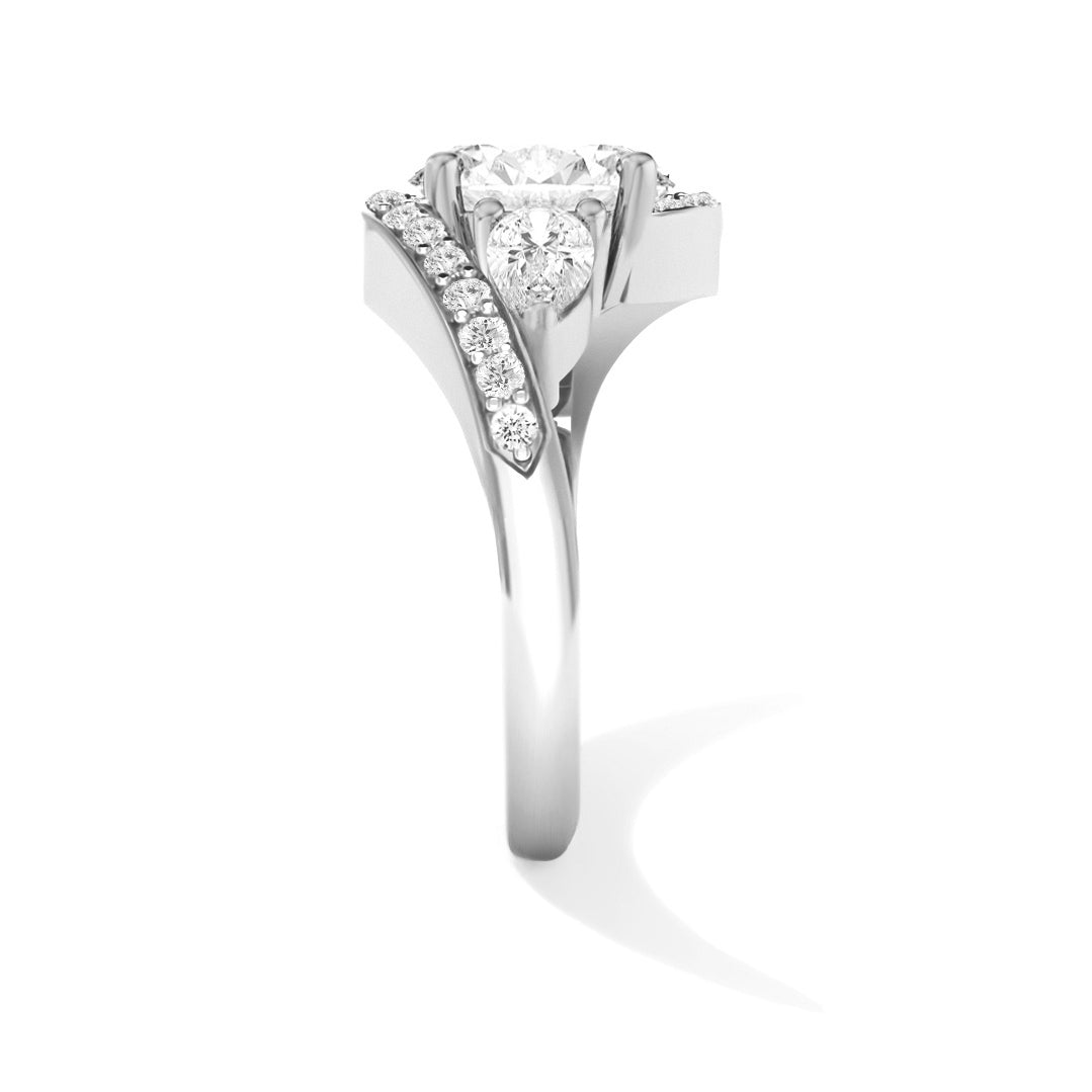 The Evelyn Ring - Oval Twisted Three Stone Diamond Engagement Ring