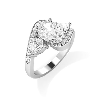 The Evelyn Ring - Oval Twisted Three Stone Diamond Engagement Ring