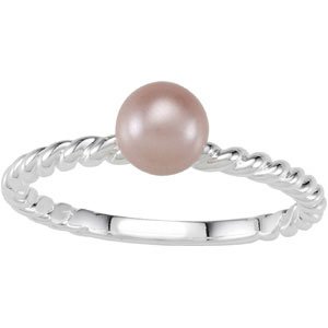 Sterling Silver Imitation Pink Pearl Rope Ring