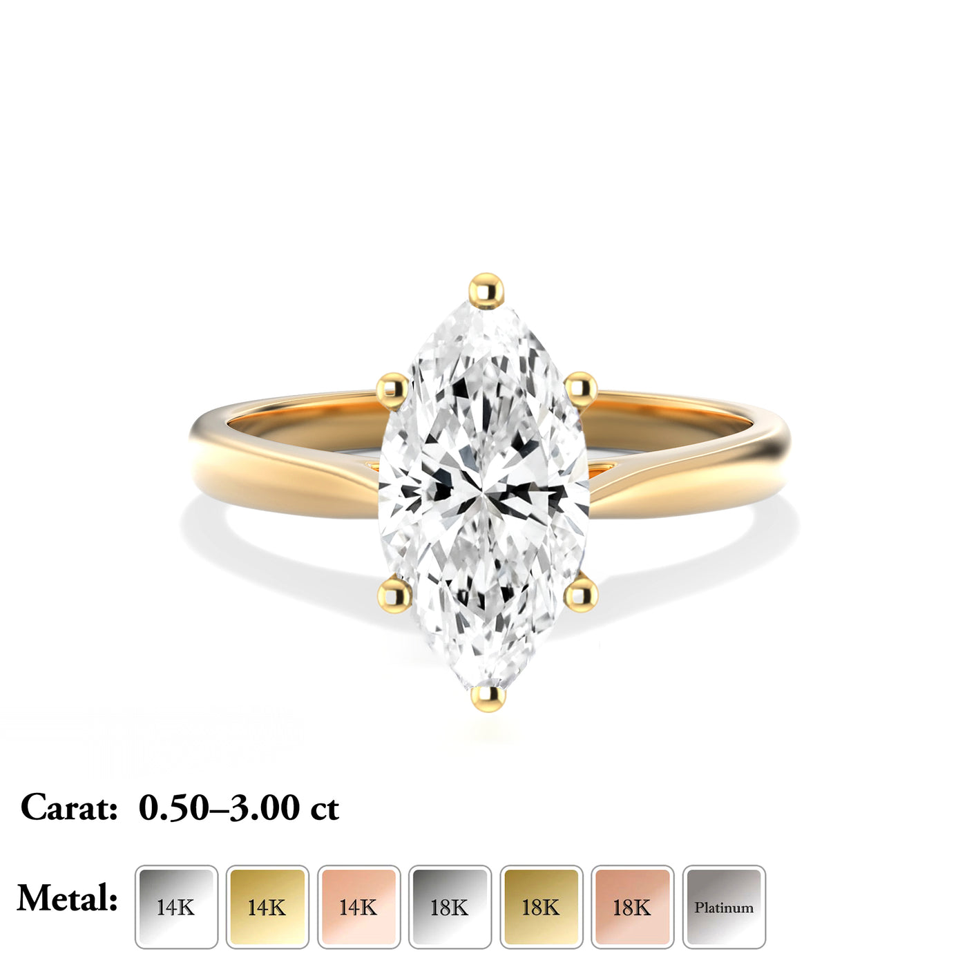 The Elena Ring - Cathedral Set Marquise Solitaire - Lab Grown Diamond