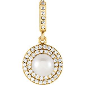 14K Yellow Cultured White Freshwater Pearl & 1/8 CTW Natural Diamond Pendant