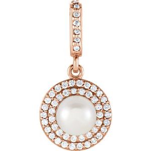 14K Rose Cultured White Freshwater Pearl & 1/8 CTW Natural Diamond Pendant