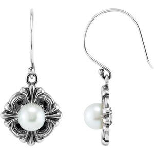 Sterling Silver Cultured White Akoya Pearl Earrings