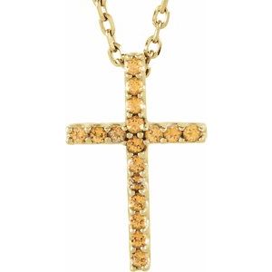 14K Yellow Natural Yellow Sapphire Petite Cross 16" Necklace