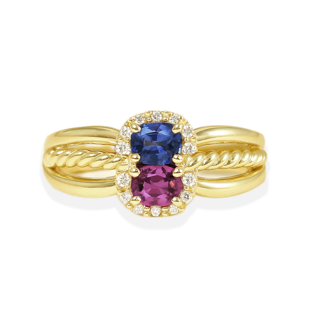 18K Yellow Gold Sapphire & Diamond Ring