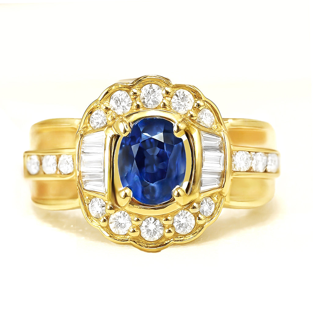 18K Yellow Gold Sapphire & Diamond Ring