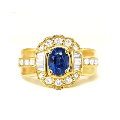 18K Yellow Gold Sapphire & Diamond Ring