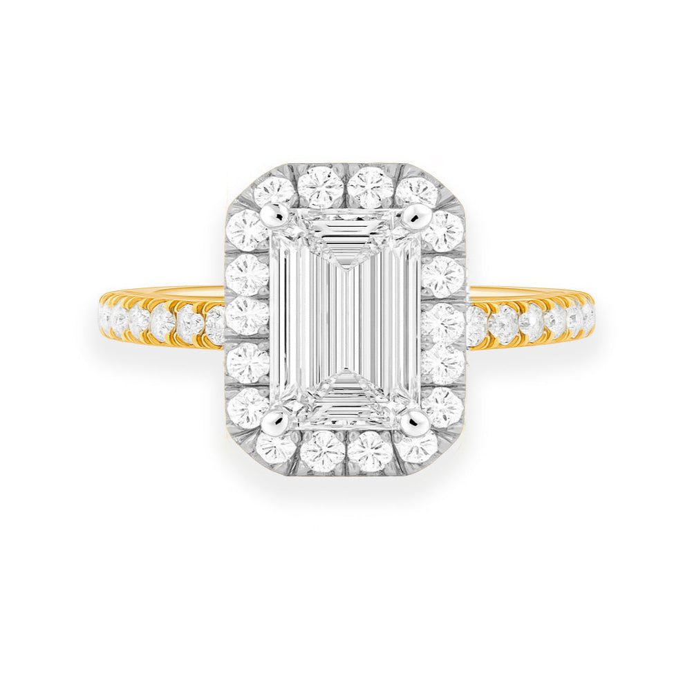 Emerald Lab Grown Diamond Halo Engagement Ring - Louise