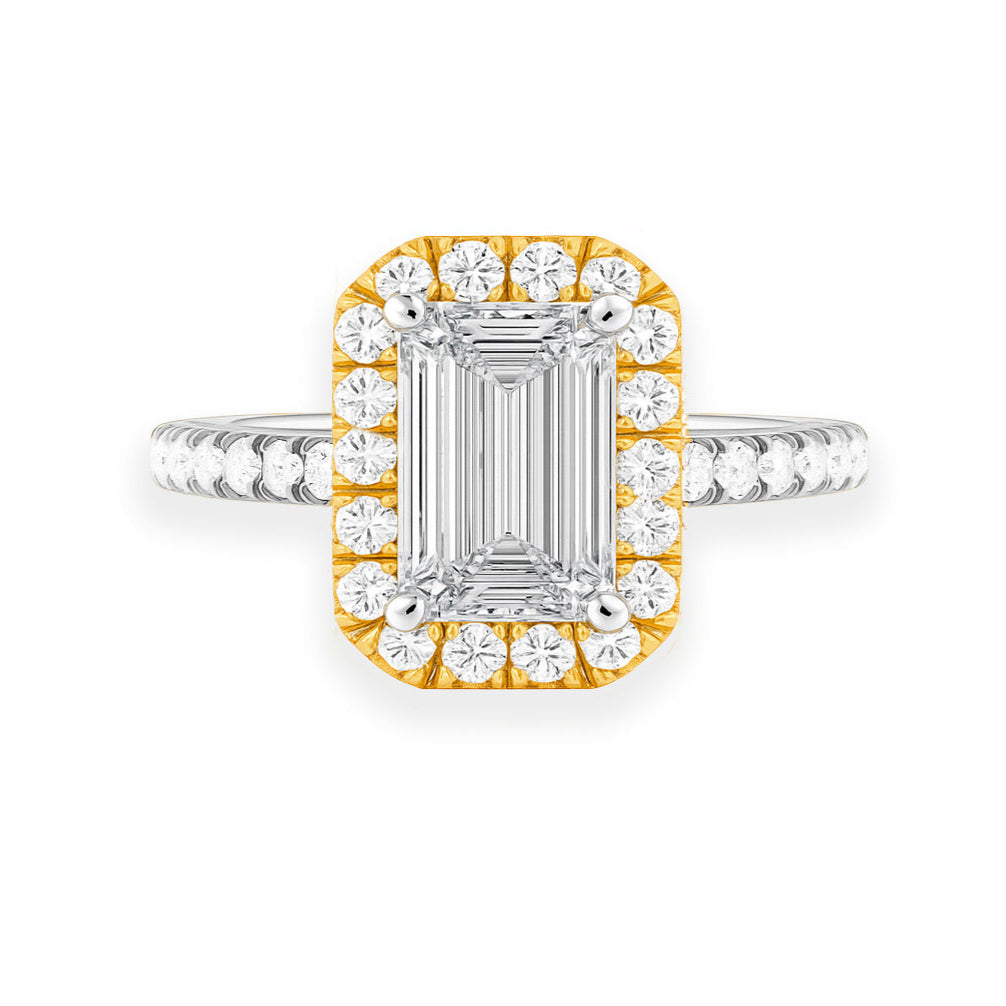 Emerald Lab Grown Diamond Halo Engagement Ring - Louise