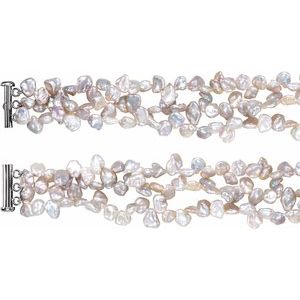 Sterling Silver Cultured Multi-Color Freshwater Pearl Keshi 3-Strand 7 1/2" Bracelet