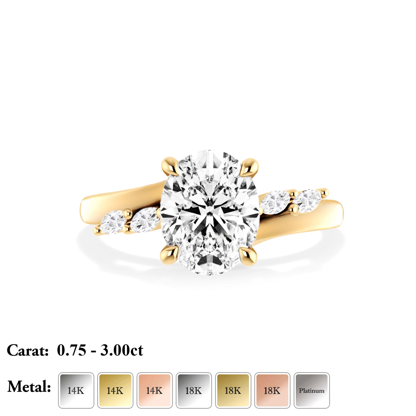 The Melanie Ring - Lab Grown Diamond with Marquise Accents