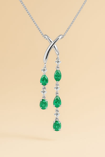 18K White Gold Emerald & Diamond Pendant