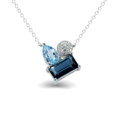 White Gold Blue Topaz Diamond Necklace